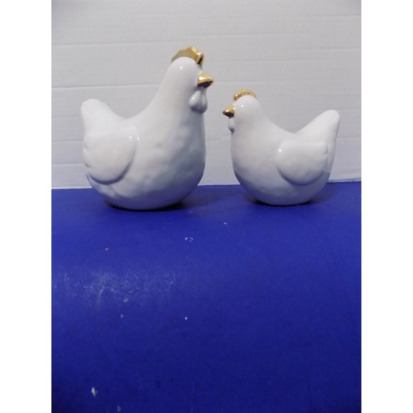 NEW Ceramic Hen Chickens Chicks Rustic Home Animal Farm House Decor  Set of 2 - Picture 7 of 7